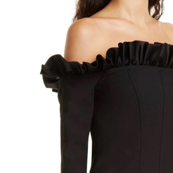 NEW Cinq A Sept Tamra Off Shoulder Long Sleeve Mini Dress in Black Size 6 - Picture 2 of 5